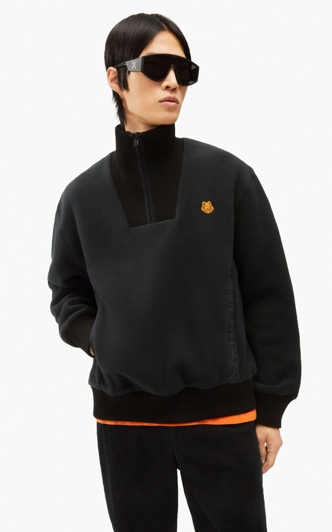 Sweat Kenzo Tiger Crest fleece Homme Noir | OJCE-46725